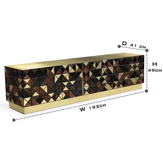 Luxury Walnut Media Console with Pixel-Inspired Design & Hidden Storage