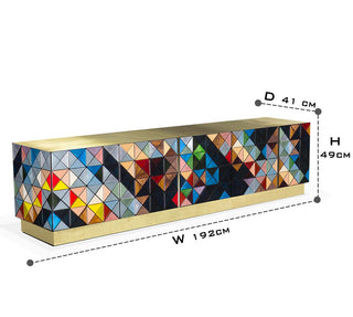 Luxury Walnut Media Console with Pixel-Inspired Design & Hidden Storage