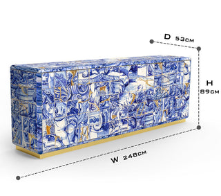 Luxury Hand-Carved Wood Sideboard Buffet Cabinet with Gold Leaf Accents & Storage