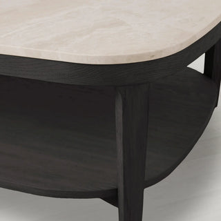 Danny Marble Top Coffee Table: Oak Wood Rectangle Living Room Center Cocktail & Tea Table