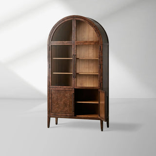 Hattie Burl Glass Cabinet: Tall Wood Display Case & Storage Cabinet