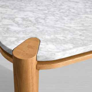 Pyet Marble Coffee Table: Elegant Oak Wood Base Living Room Center Cocktail & Tea Table