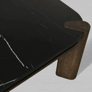 Pyet Marble Coffee Table: Elegant Oak Wood Base Living Room Center Cocktail & Tea Table