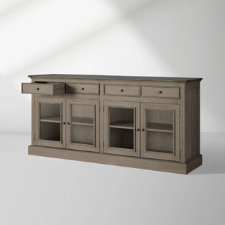 Kensington Marble Top Wood Sideboard: Glass Doors Buffet Storage & Entryways Living Room Side Cabinet