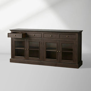 Kensington Marble Top Wood Sideboard: Glass Doors Buffet Storage & Entryways Living Room Side Cabinet