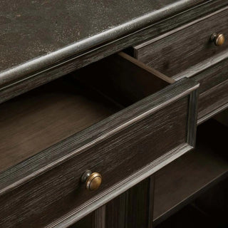 Kensington Marble Top Wood Sideboard: Glass Doors Buffet Storage & Entryways Living Room Side Cabinet