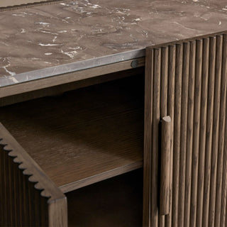 Astor Media Console & Sideboard: Minimalist Reeded Stone-Inlaid Oak Console