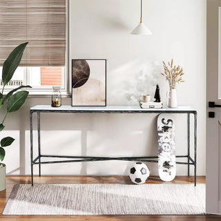 Hand-Forged Metal Rectangle Marble Console Table 60" 72"