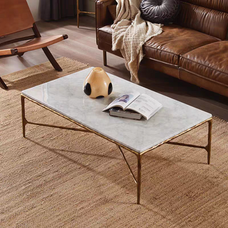 Hand-Forged Metal Rectangle Marble Coffee Table