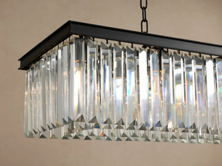 French Art Deco K9 Crystal Rectangular Chandelier for Dining Room