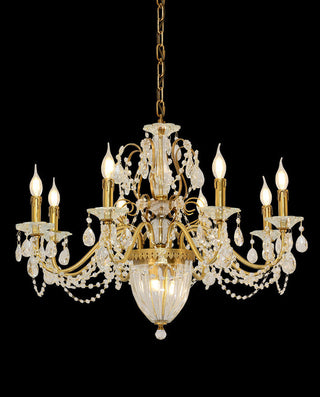 Eight Brass Arms Classical Crystal Chandelier Small Gold Chandelier for Sitting Room 33X28 Inch