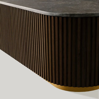 Finley Coffee Table: Minimalist Fluted Stone Top Sofa Center Coffee Table