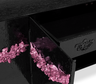 Luxury Black Sideboard Buffet Cabinet with Floral Carved Details & Storage