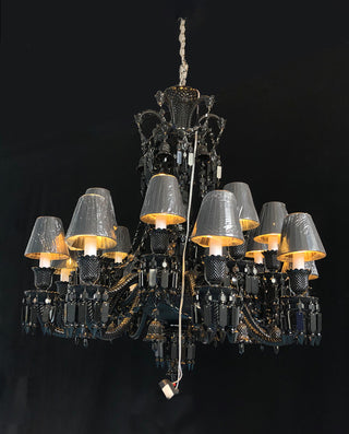 Baccarat Inspired 18 Lights Black Chandelier Lustre Baccarat Crystal Lighting with Lampshades