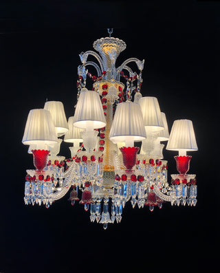 Custom Made Lustre Baccarat 12 Lights Clear & Red Baccarat Crystal Chandelier in Gold