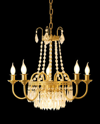 Small French Empire Brass and Crystal Chandelier 25'' W x 22'' H