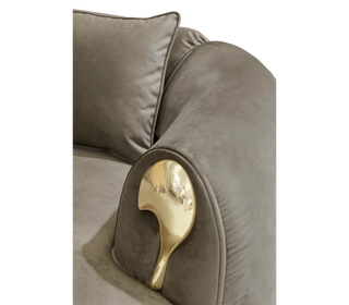 Luxury Curved Sofa with Hand-Hammered Polished Brass Base & Cream Upholstery Design