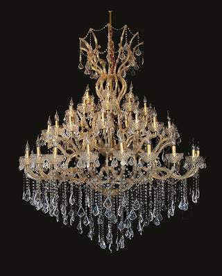 60 Lights Big Gold Maria Theresa Chandelier 67X79 Inch Large Crystal Chandelier for High Ceiling Foyer