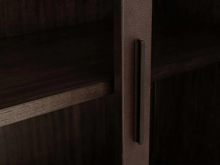 Malone Textured Leather Tall Display Cabinet with Glass Doors