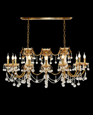 12 Lights 50 Inch Linear Traditional Gold Brass and Crystal Chandelier for Dining Room