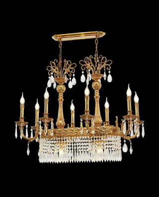 36 Inch Linear Chandelier French Empire Style Brass and Crystal Dining Chandelier