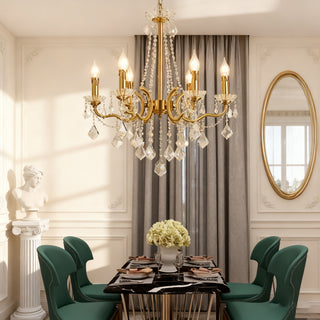 6 Lights Candle Style Brass Chandelier Gold Bedroom Crystal Chandelier