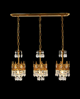 30 Inch Linear Chandelier Antique Copper and Crystal Kitchen Island Chandelier