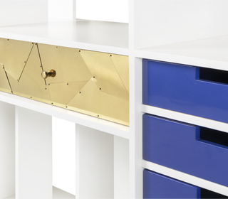 Luxury Glass Display Cabinet with Brass Accents, Curio Storage & Designer Shelving
