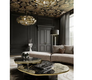 Luxury Calacatta Marble Coffee Table with Black Sculptural Base & Modern Design