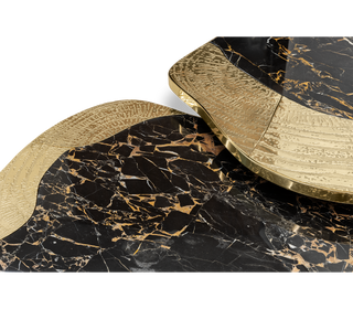 Luxury Calacatta Marble Coffee Table with Black Sculptural Base & Modern Design