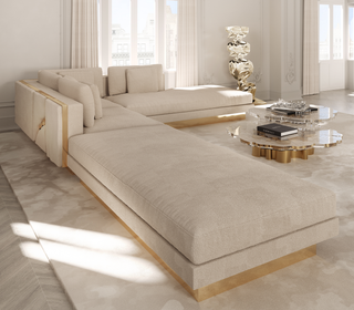 Luxury Modular Sofa with Karst-Inspired Sculptural Design & Polished Brass Frame