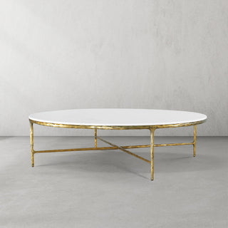 Hand-Forged Metal Marble Round Coffee Table 36" 55"