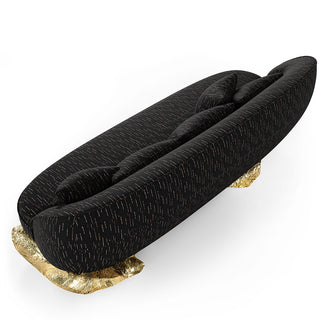 Luxury Sculptural Sofa with Polished Hammered Brass Base & Organic Curved Design