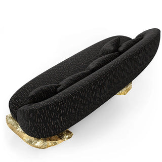 Luxury Sculptural Sofa with Polished Hammered Brass Base & Organic Curved Design