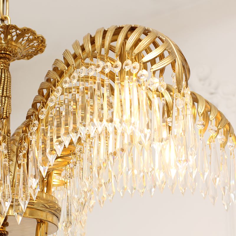 21 Inch Wide 1 Layer Palm Tree Brass and Crystal Chandelier