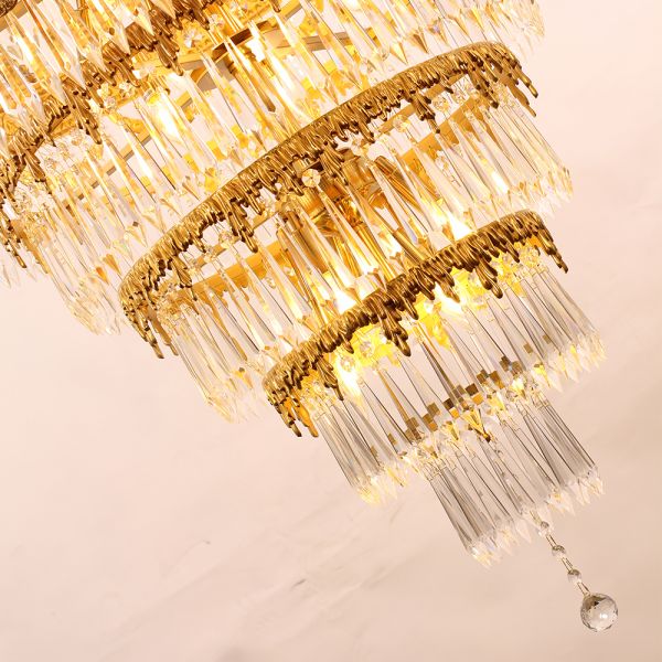 35X83 Inch Big Foyer Lighting Cascading French Empire Brass and Crystal Chandelier