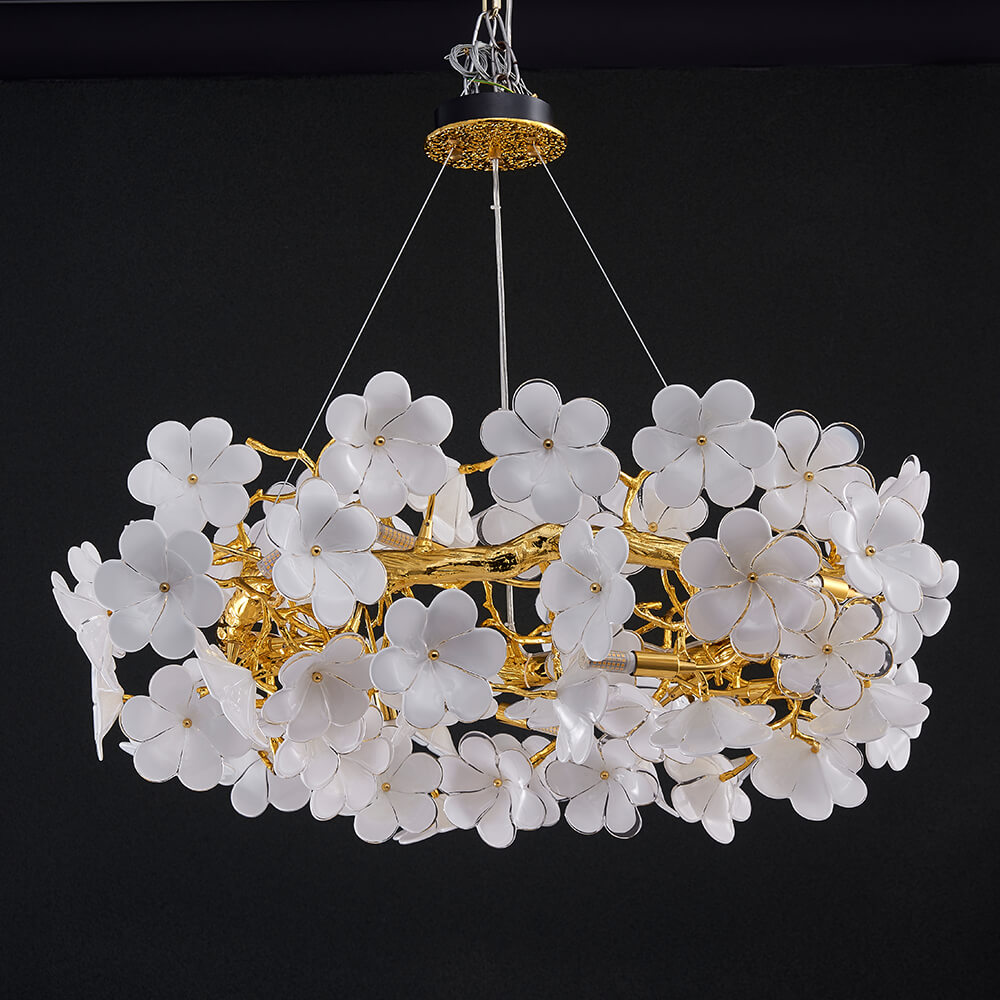 26-42 Inch Round Chandelier Modern White Flower Chandelier for Residence