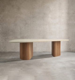 Alesso Reeded Reclaimed Teak Outdoor Dining Table | Weather-Resistant Concrete Composite Top