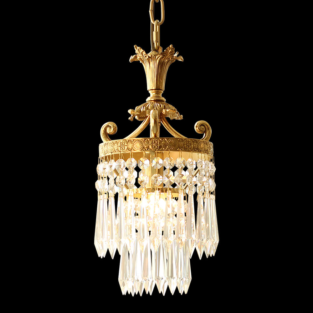 8 Inch Mini Chandelier Antique Brass and Crystal Chandelier for Kitchen