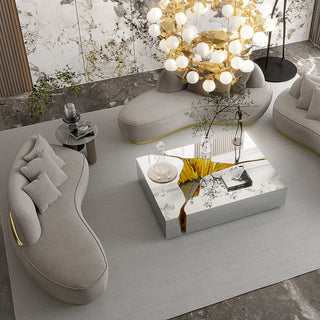 Luxury Swan Lake Inspired Sofa with Sculptural Brass Frame & Asymmetric Design