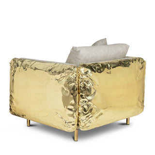 Luxury Imperfect Sculptural Armchair with Hammered Brass Frame & Artistic Design