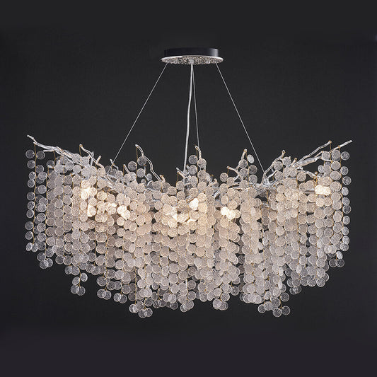 48-72 Inch Modern Linear Chandelier Coin-shaped Glass Drop Chandelier