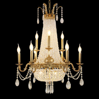 28X35 Inch 12 Lights French Empire Brass and Crystal Chandelier