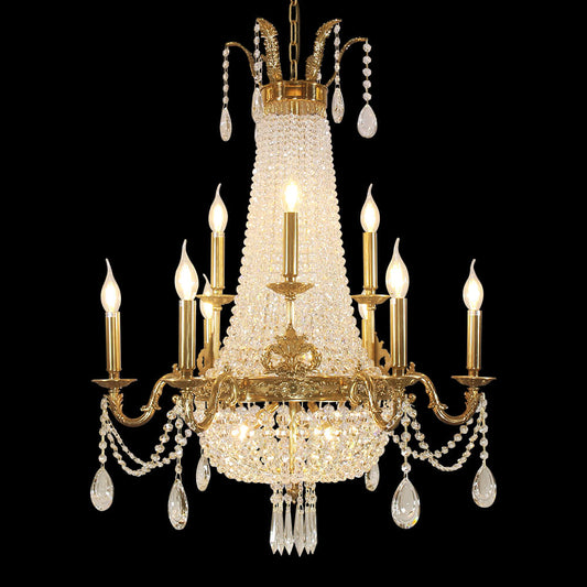 28X35 Inch 12 Lights French Empire Brass and Crystal Chandelier