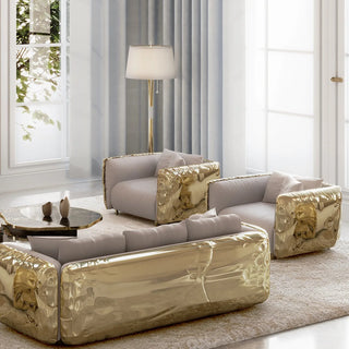 Luxury Imperfect Sculptural Armchair with Hammered Brass Frame & Artistic Design