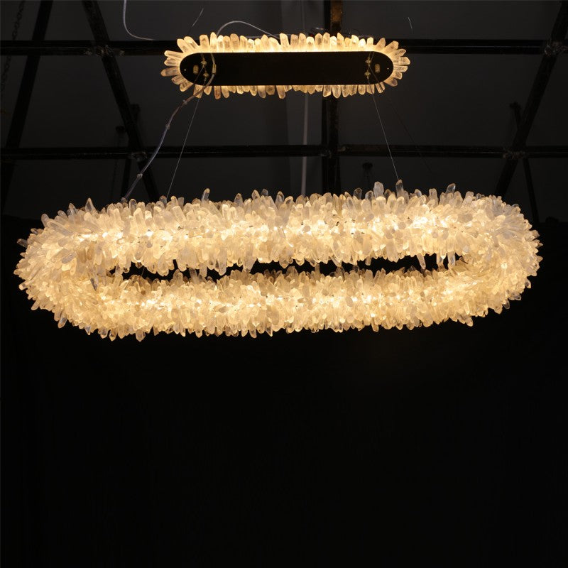 47'' Oval Modern Clear Geode Quartz Crystal Chandelier for Dining Room