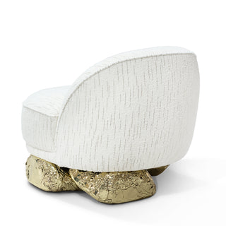 Luxury Sculptural Armchair with Polished Hammered Brass Base & Organic Curved Design