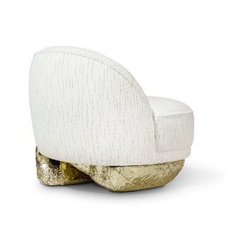 Luxury Sculptural Armchair with Polished Hammered Brass Base & Organic Curved Design