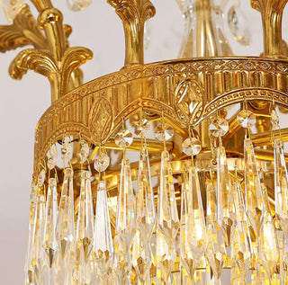 25.5 Inch Wide French Empire Style Brass Crystal Chandelier Gold Dining Room Chandelier