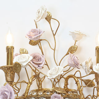 2 Lights Antique Brass Wall Lamp Porcelain Flower Wall Lamp